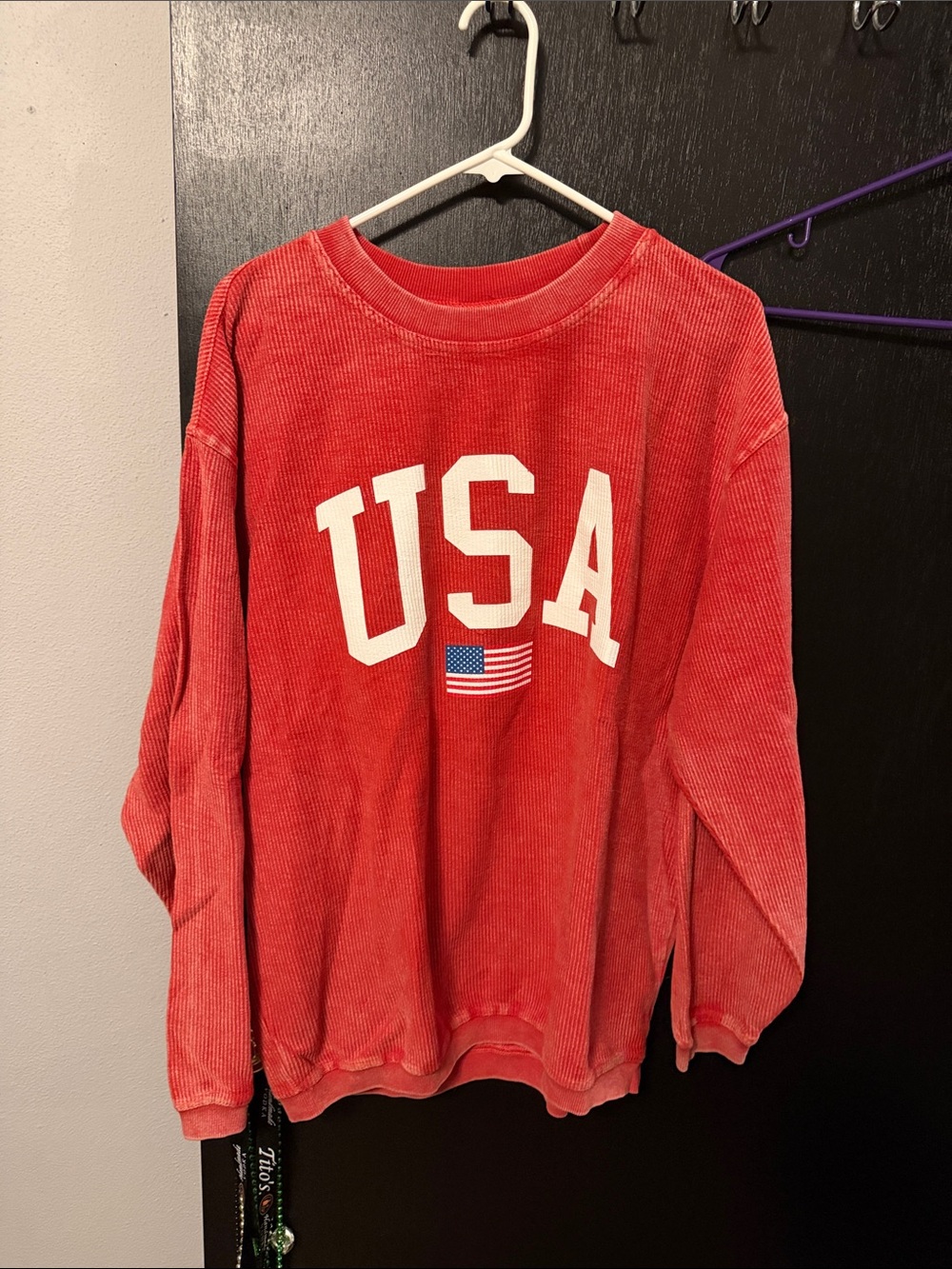 Women's Red Corduroy USA Crewneck Sweatshirt